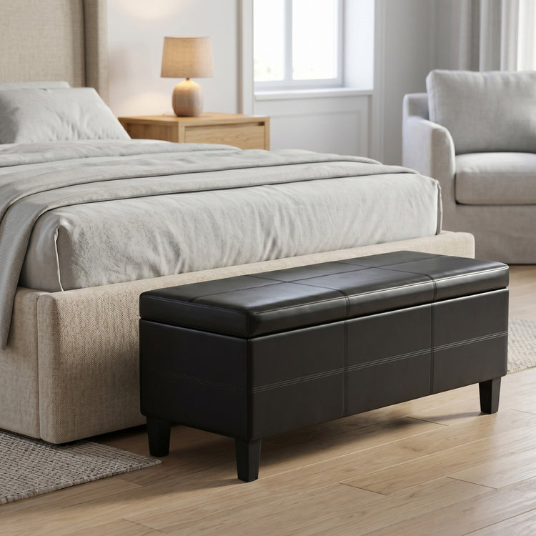 Midnight Black | Afton Storage Ottoman Bench