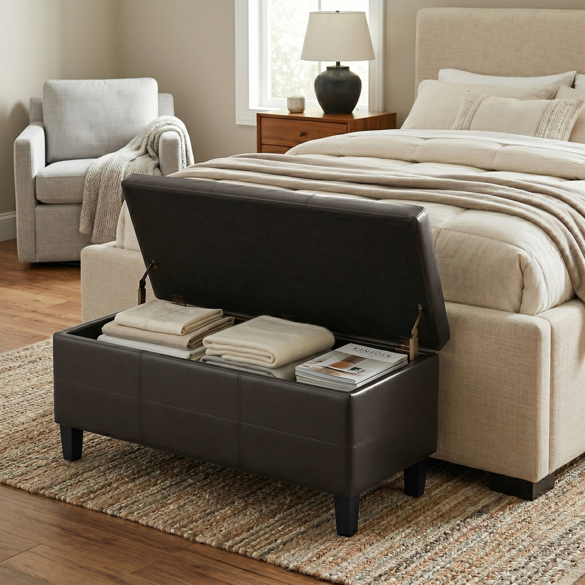 Tanners Brown | Afton Storage Ottoman Bench
