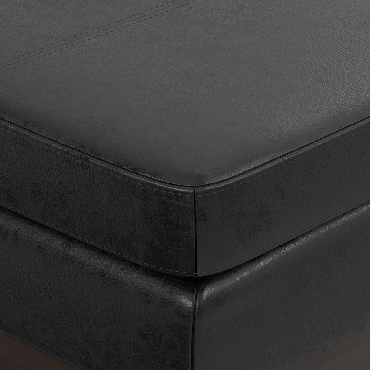 Distressed Black Distressed Vegan Leather | Carlson Ottoman Bench in Distressed Vegan Leather