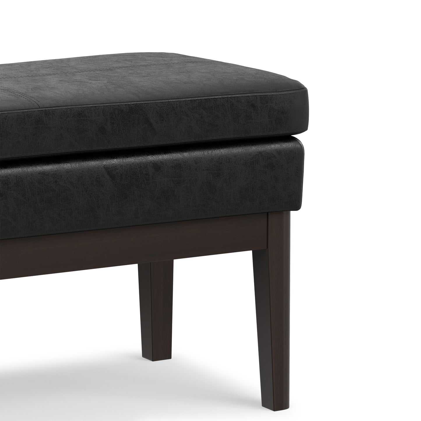 Distressed Black Distressed Vegan Leather | Carlson Ottoman Bench in Distressed Vegan Leather