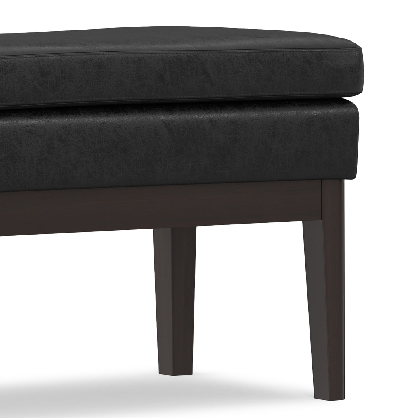 Distressed Black Distressed Vegan Leather | Carlson Ottoman Bench in Distressed Vegan Leather