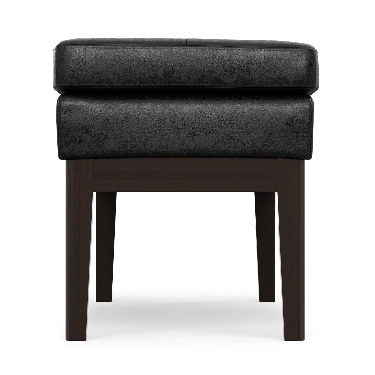Distressed Black Distressed Vegan Leather | Carlson Ottoman Bench in Distressed Vegan Leather