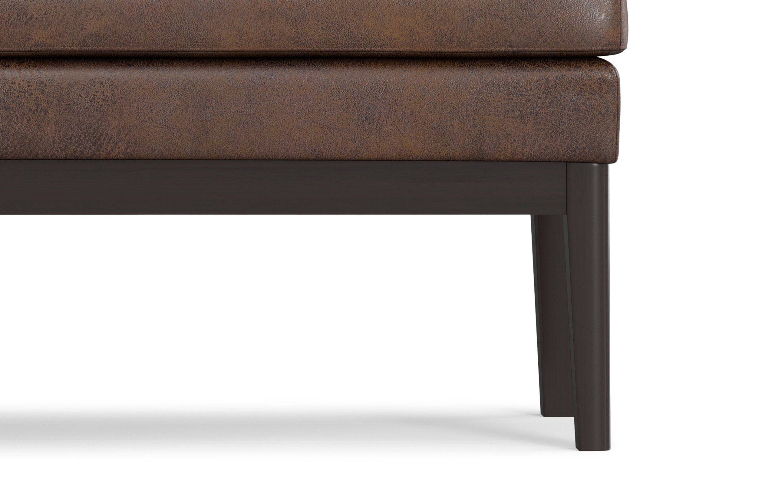 Distressed Chestnut Brown Distressed Vegan Leather | Carlson Ottoman Bench in Distressed Vegan Leather