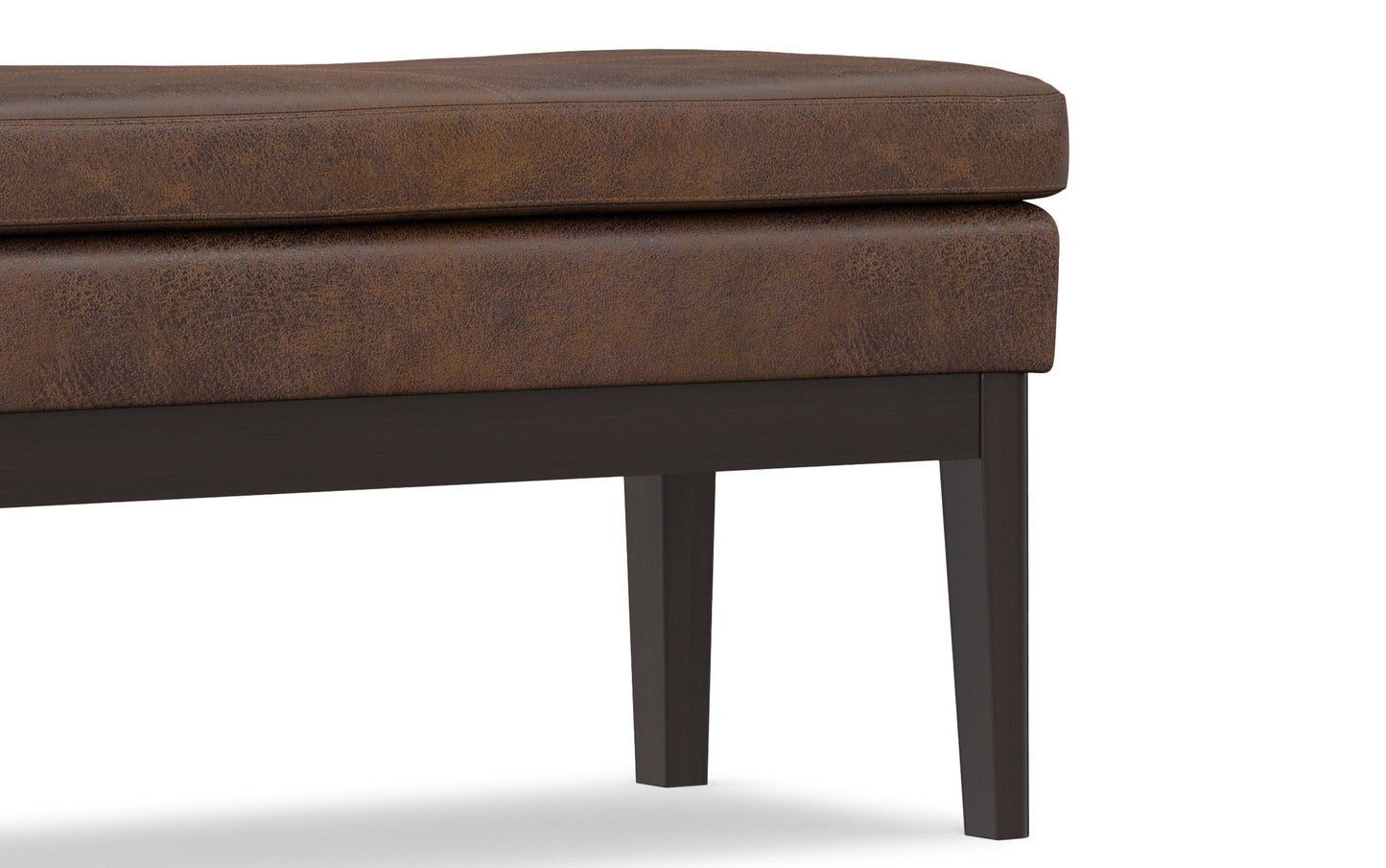 Distressed Chestnut Brown Distressed Vegan Leather | Carlson Ottoman Bench in Distressed Vegan Leather