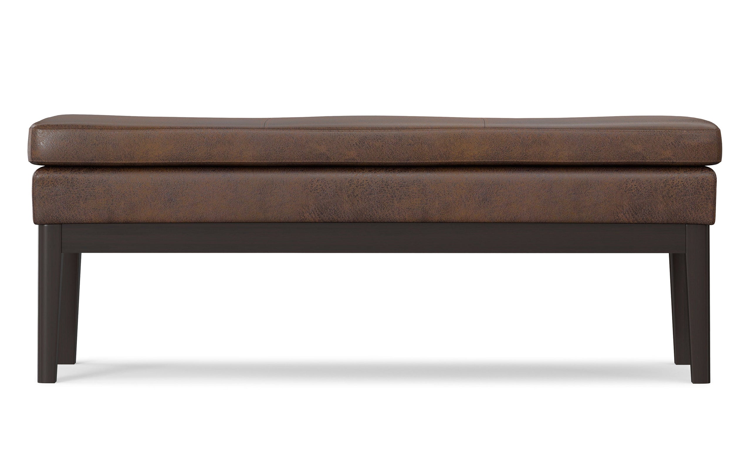 Distressed Chestnut Brown Distressed Vegan Leather | Carlson Ottoman Bench in Distressed Vegan Leather