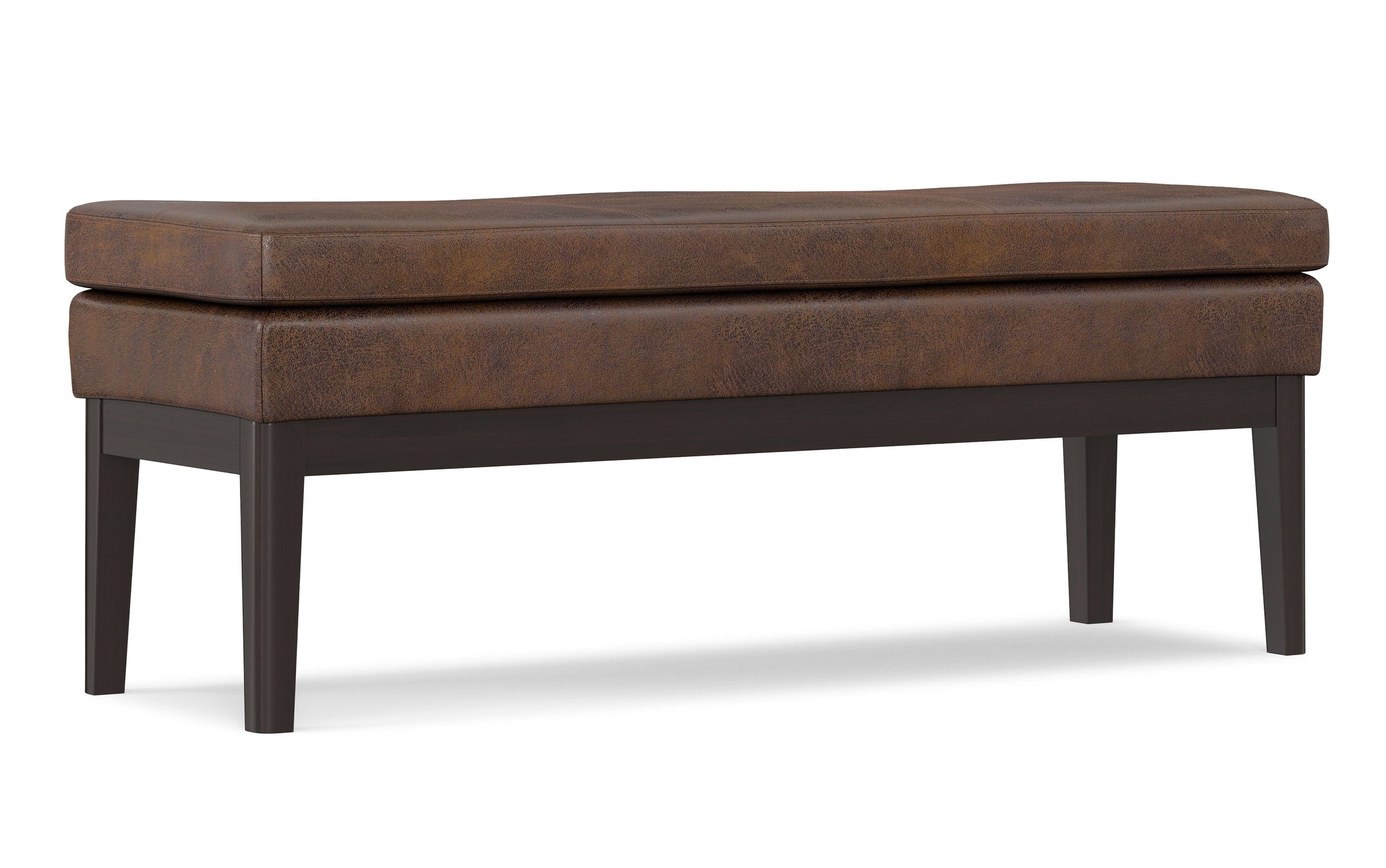 Distressed Chestnut Brown Distressed Vegan Leather | Carlson Ottoman Bench in Distressed Vegan Leather