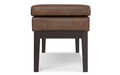 Distressed Chestnut Brown Distressed Vegan Leather | Carlson Ottoman Bench in Distressed Vegan Leather