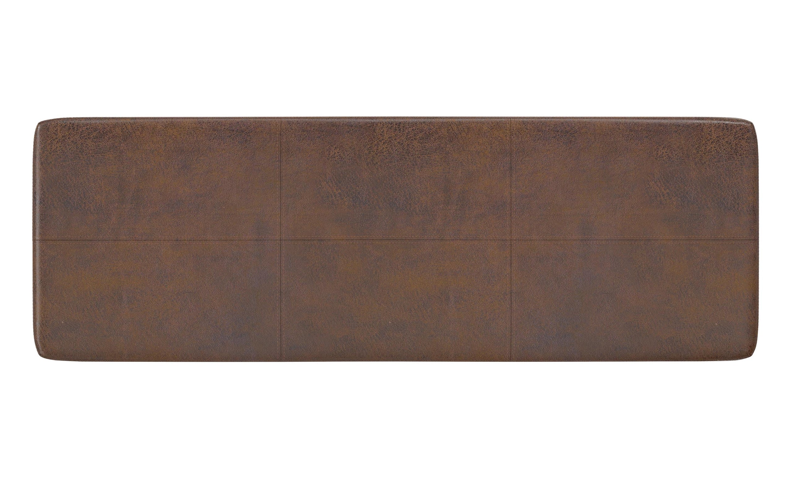 Distressed Chestnut Brown Distressed Vegan Leather | Carlson Ottoman Bench in Distressed Vegan Leather