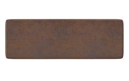 Distressed Chestnut Brown Distressed Vegan Leather | Carlson Ottoman Bench in Distressed Vegan Leather
