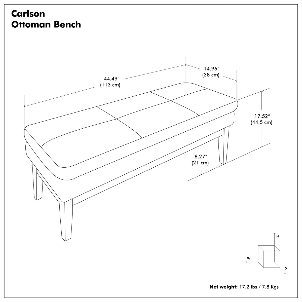 Distressed Chestnut Brown Distressed Vegan Leather | Carlson Ottoman Bench in Distressed Vegan Leather