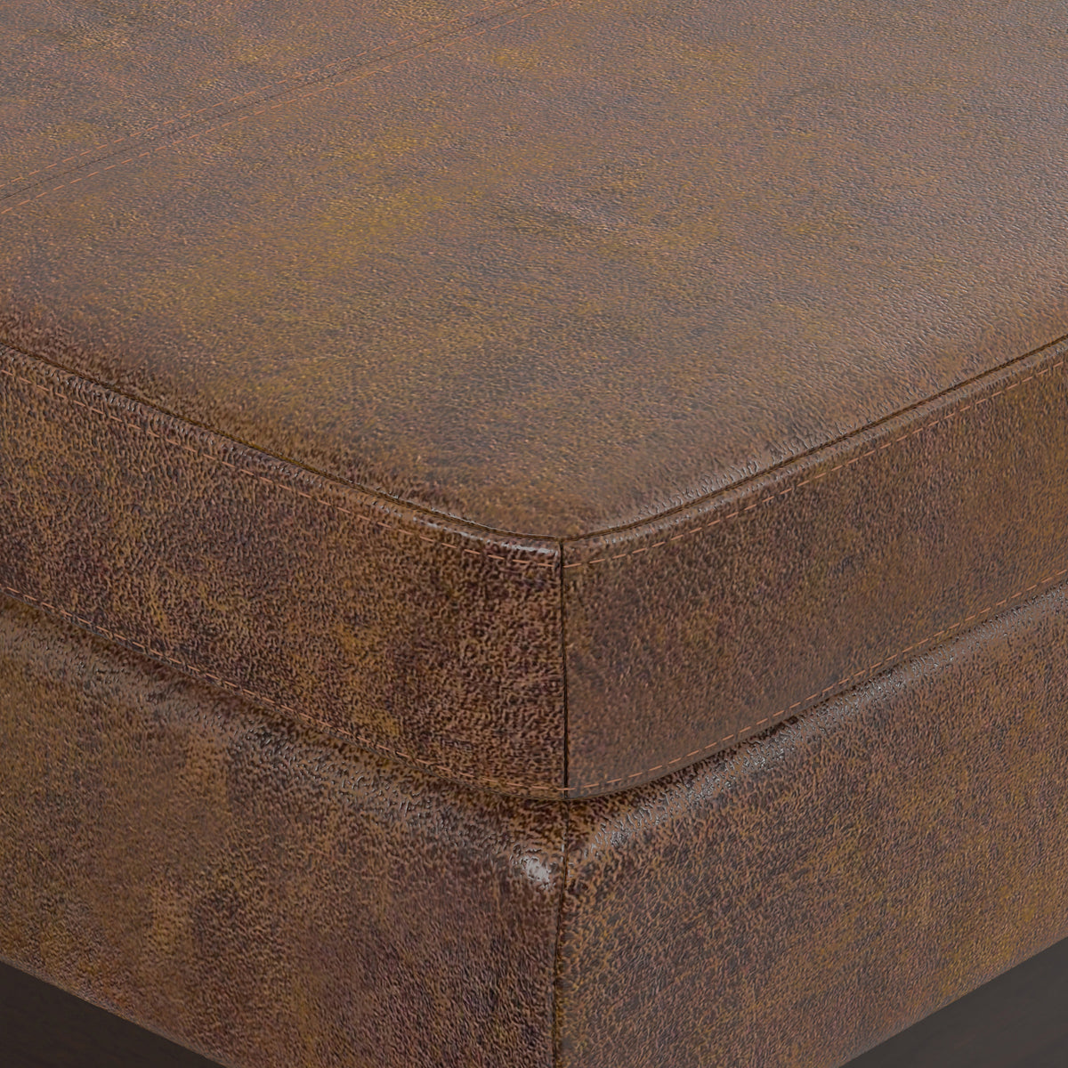 Distressed Chestnut Brown Distressed Vegan Leather | Carlson Ottoman Bench in Distressed Vegan Leather