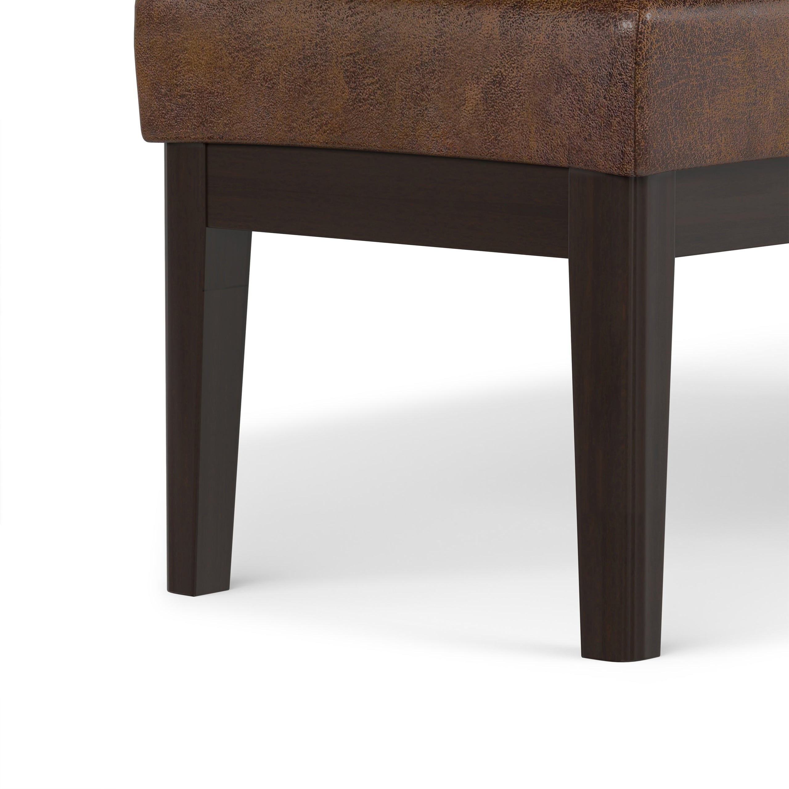 Distressed Chestnut Brown Distressed Vegan Leather | Carlson Ottoman Bench in Distressed Vegan Leather
