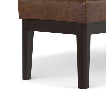 Distressed Chestnut Brown Distressed Vegan Leather | Carlson Ottoman Bench in Distressed Vegan Leather