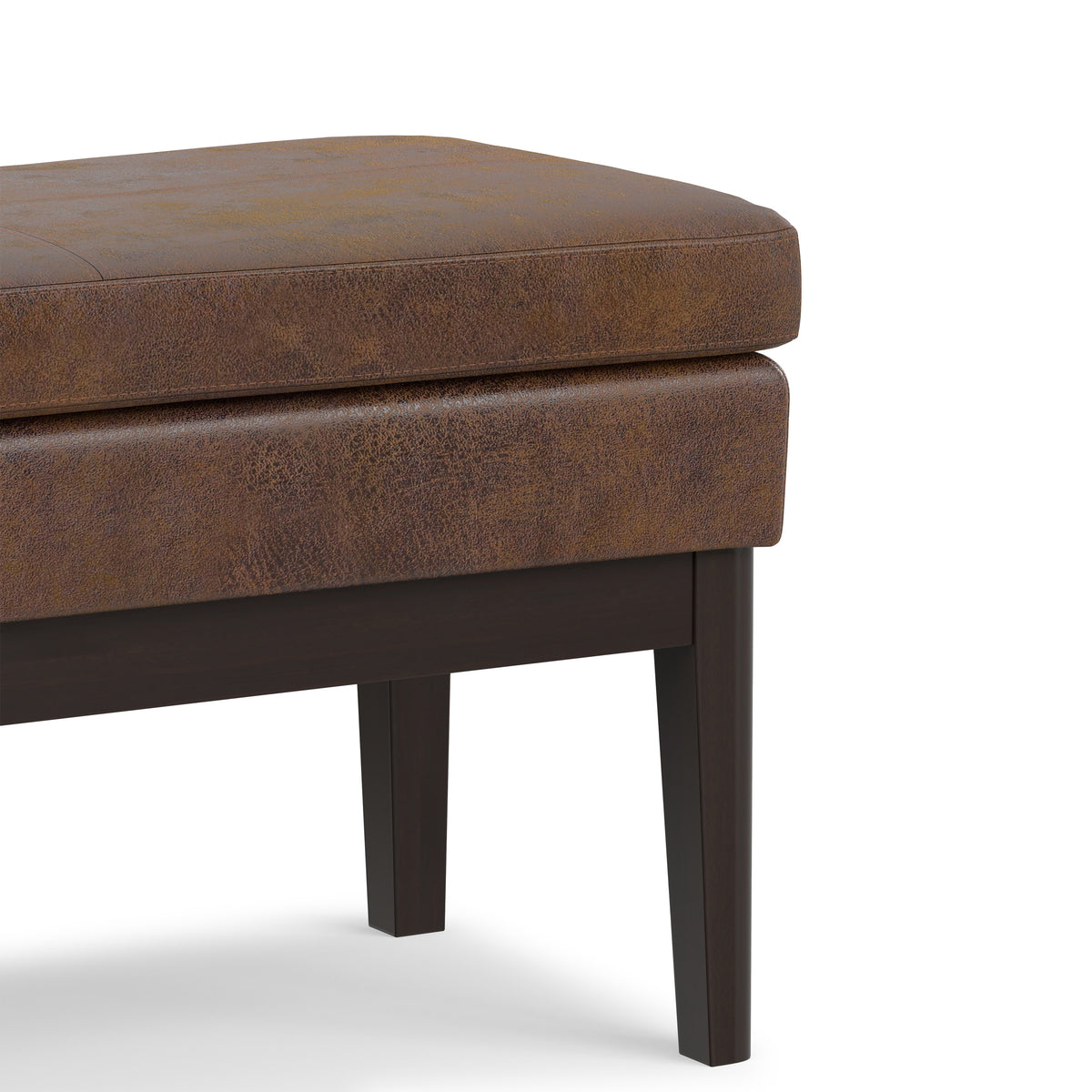 Distressed Chestnut Brown Distressed Vegan Leather | Carlson Ottoman Bench in Distressed Vegan Leather