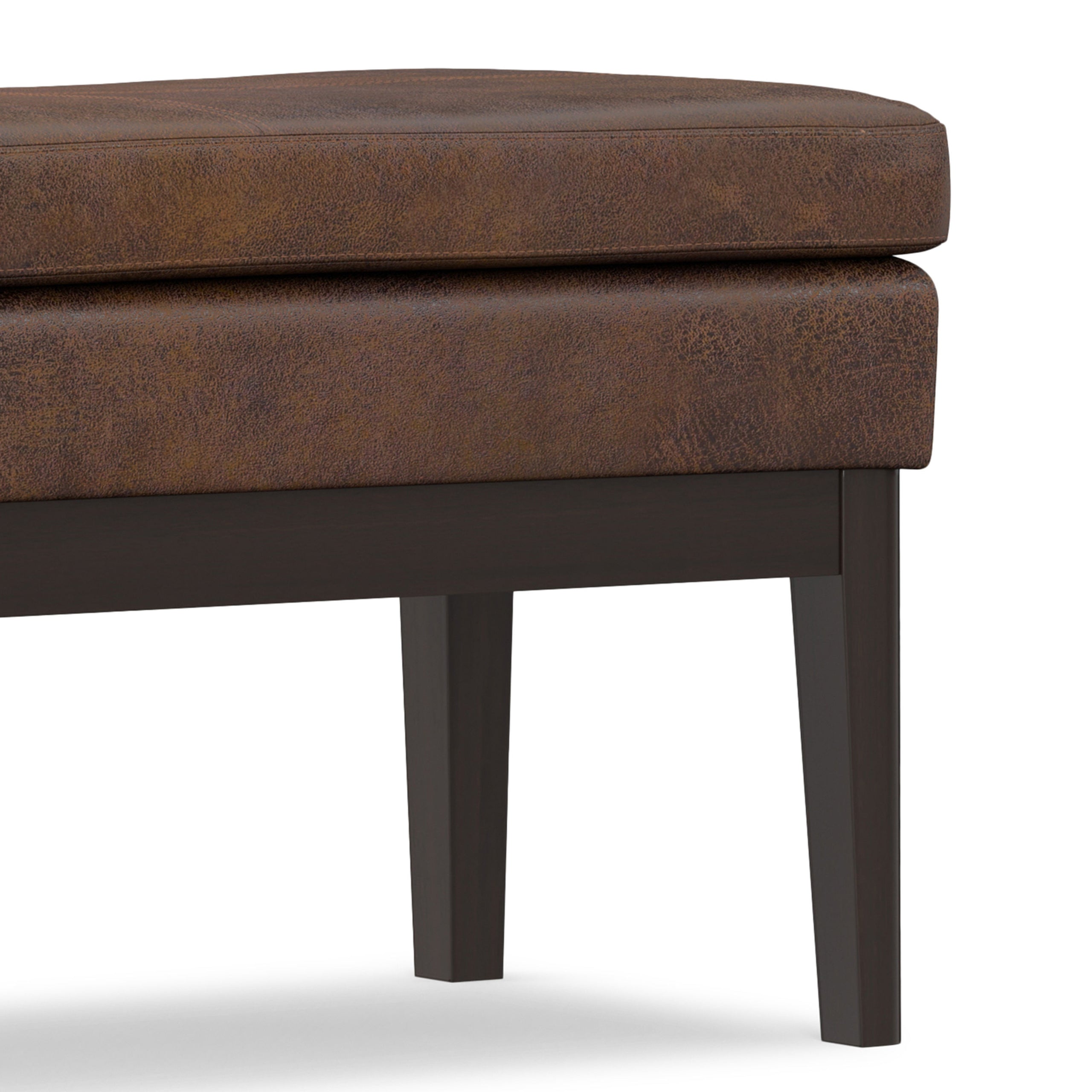 Distressed Chestnut Brown Distressed Vegan Leather | Carlson Ottoman Bench in Distressed Vegan Leather