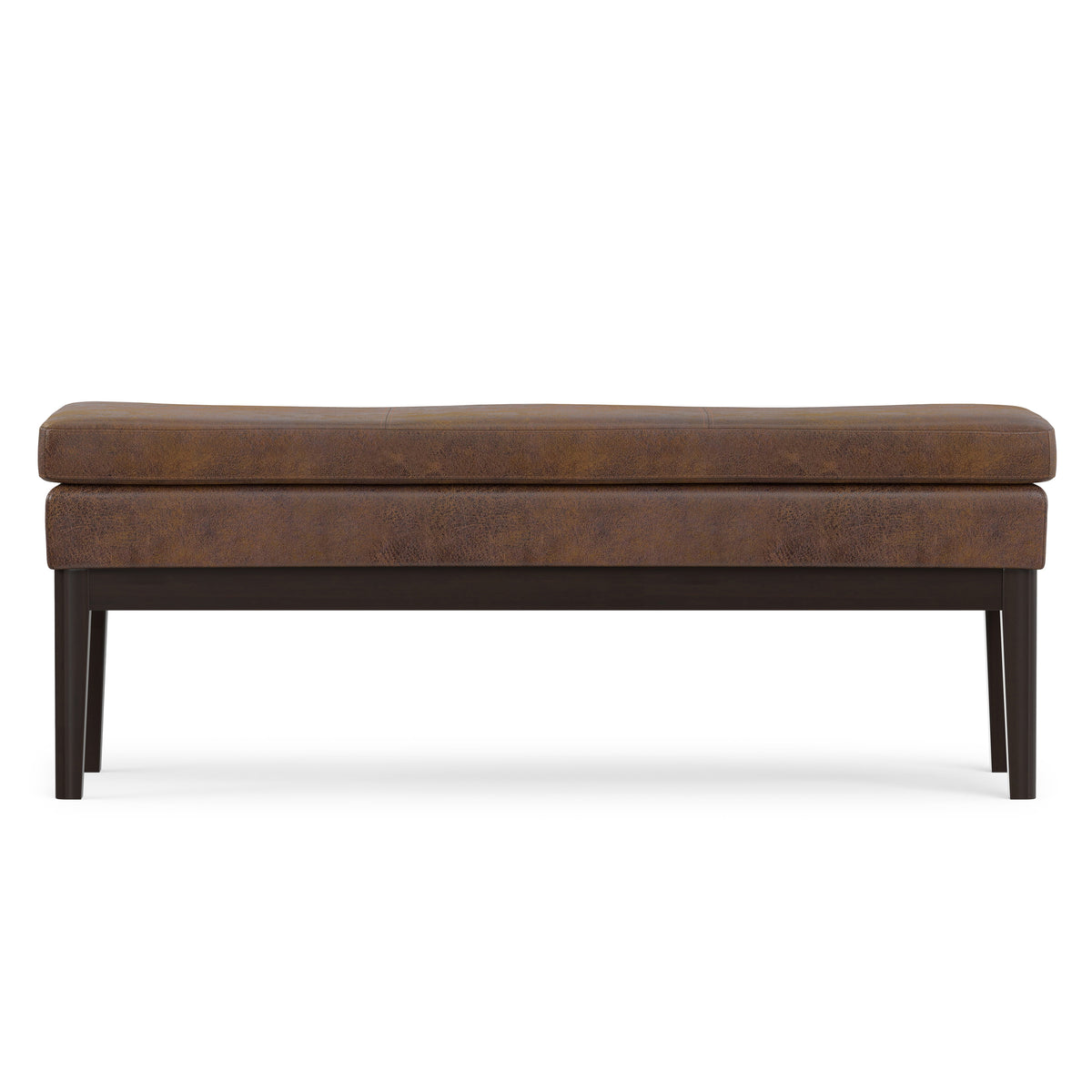 Distressed Chestnut Brown Distressed Vegan Leather | Carlson Ottoman Bench in Distressed Vegan Leather