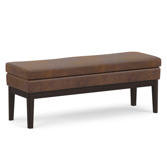 Distressed Chestnut Brown Distressed Vegan Leather | Carlson Ottoman Bench in Distressed Vegan Leather