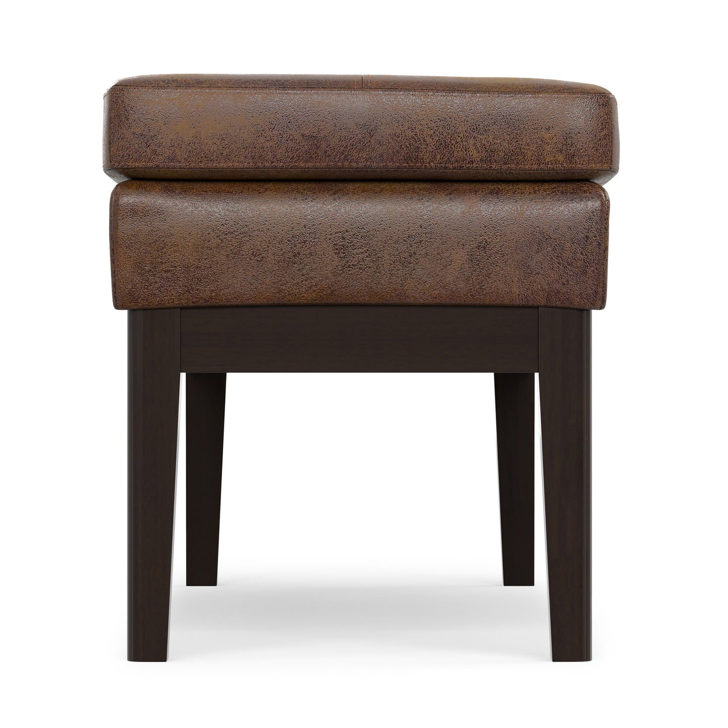 Distressed Chestnut Brown Distressed Vegan Leather | Carlson Ottoman Bench in Distressed Vegan Leather