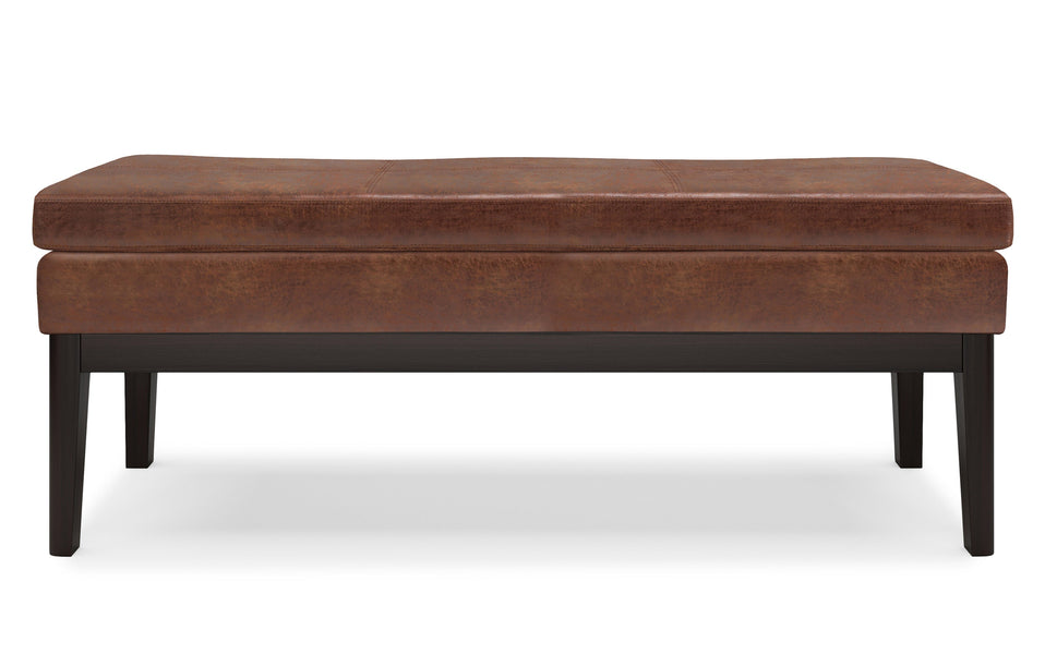 Simpli Home Carlson 26 In. Wide Mid Century Rectangle Small Ottoman Bench In Greige Polyester Fabric Assembled Axcotcarsm Lgr