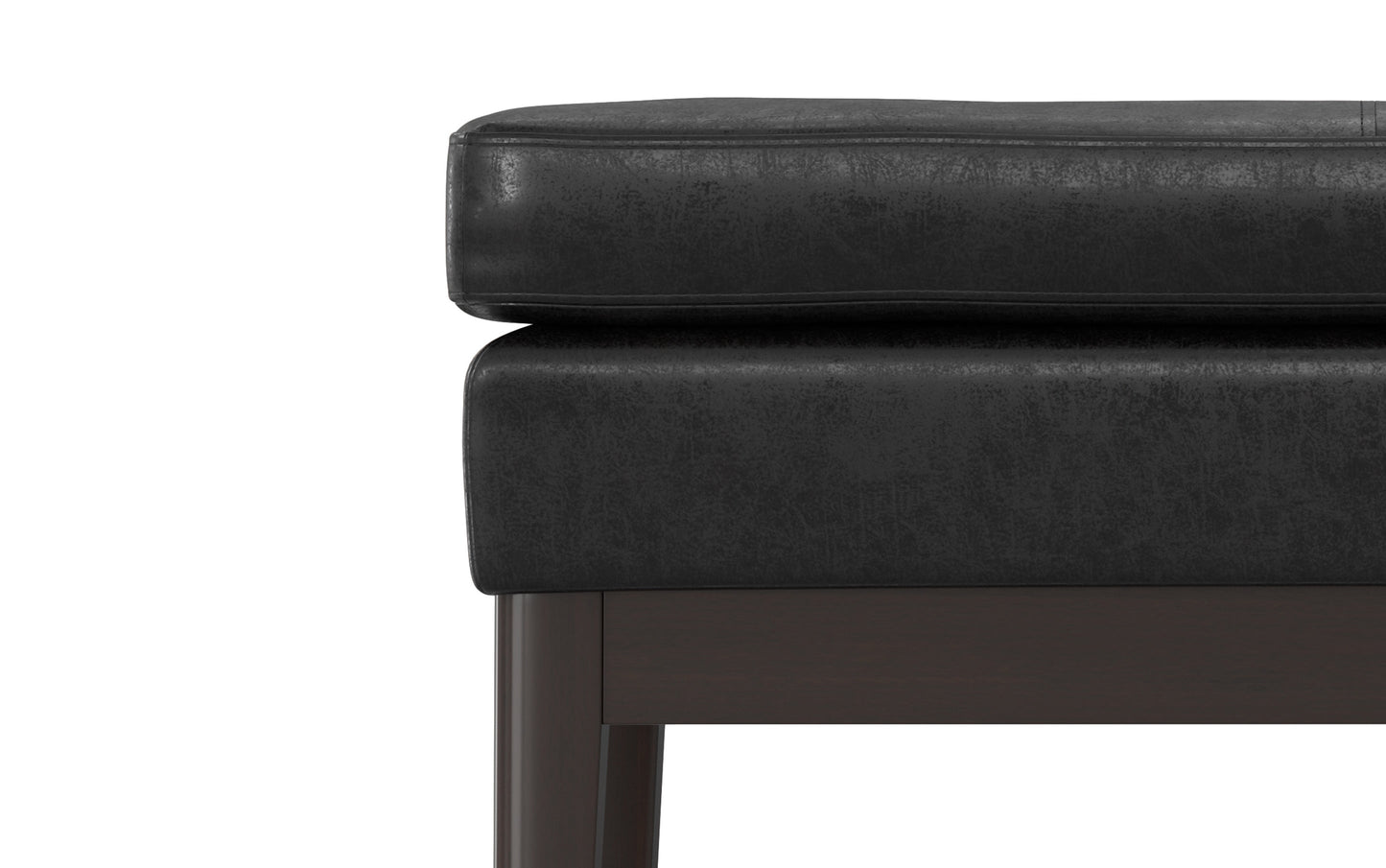 Distressed Black Distressed Vegan Leather | Carlson Small Ottoman Bench Distressed Vegan Leather