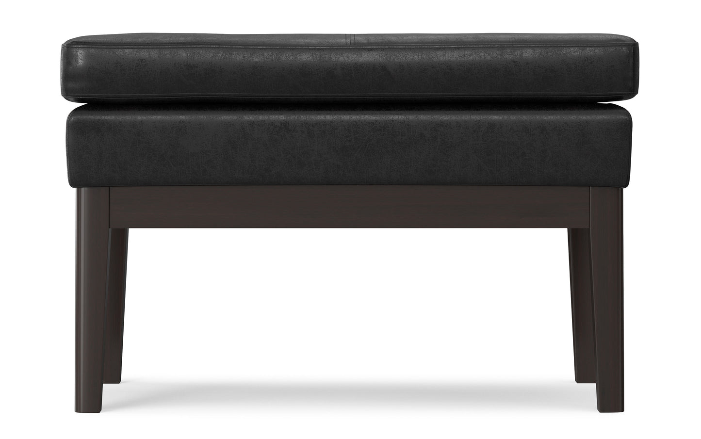 Distressed Black Distressed Vegan Leather | Carlson Small Ottoman Bench Distressed Vegan Leather
