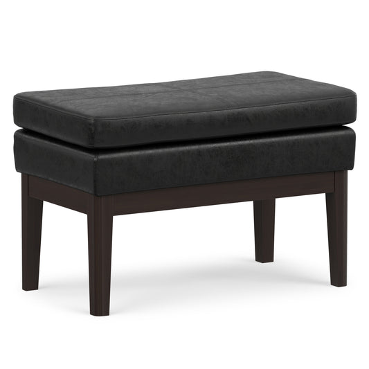 Distressed Black Distressed Vegan Leather | Carlson Small Ottoman Bench Distressed Vegan Leather