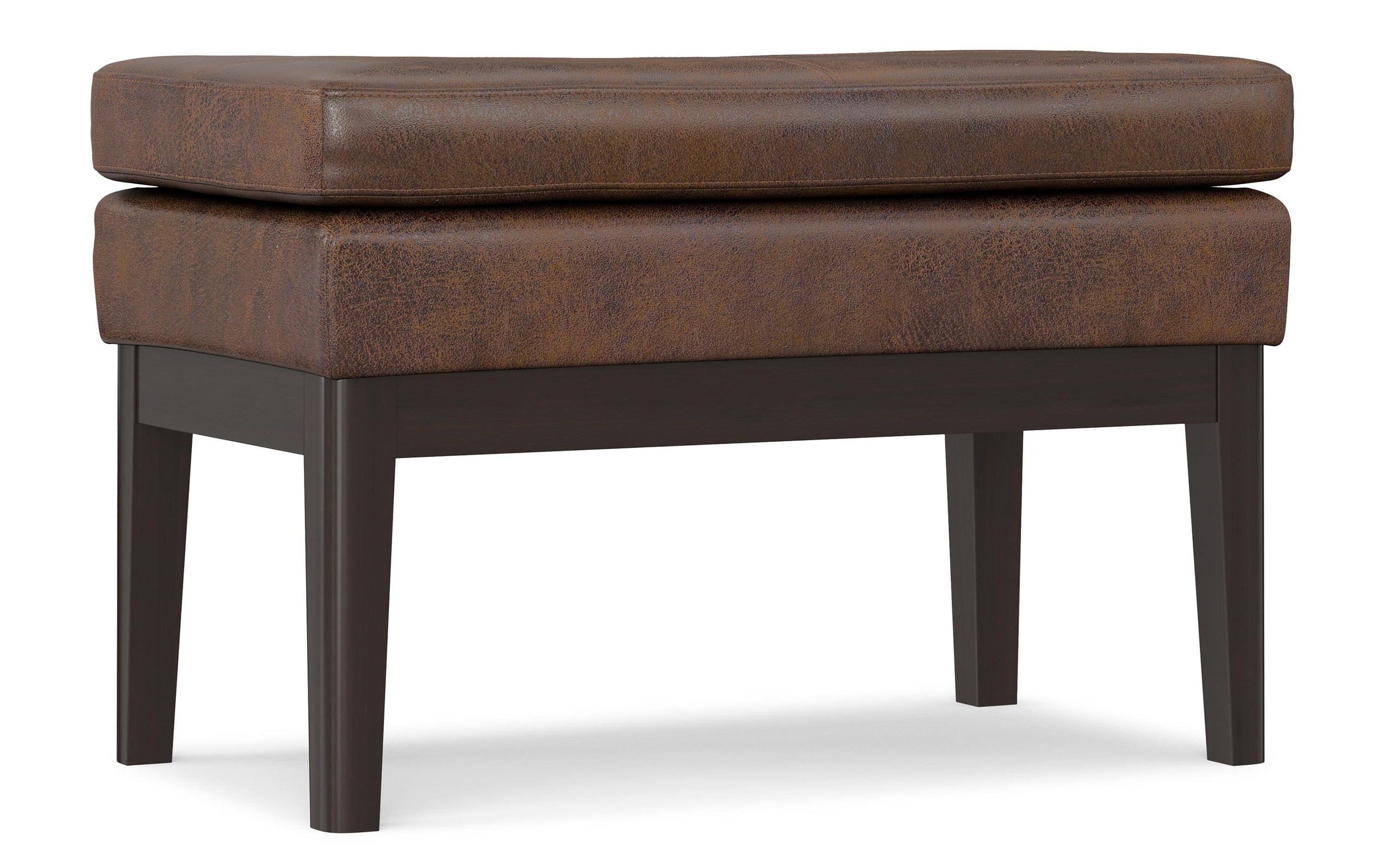 Distressed Chestnut Brown Distressed Vegan Leather | Carlson Small Ottoman Bench Distressed Vegan Leather