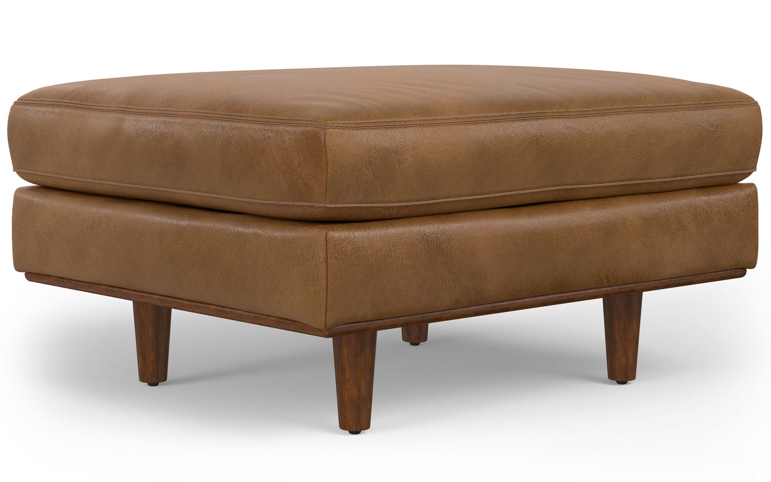 Caramel Brown Genuine Top Grain Leather | Morrison Ottoman in Genuine Top Grain Leather