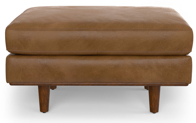 Caramel Brown Genuine Top Grain Leather | Morrison Ottoman in Genuine Top Grain Leather