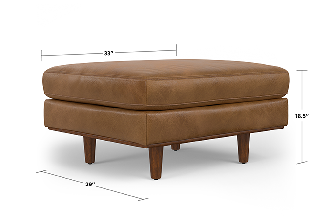 Caramel Brown Genuine Top Grain Leather | Morrison Ottoman in Genuine Top Grain Leather