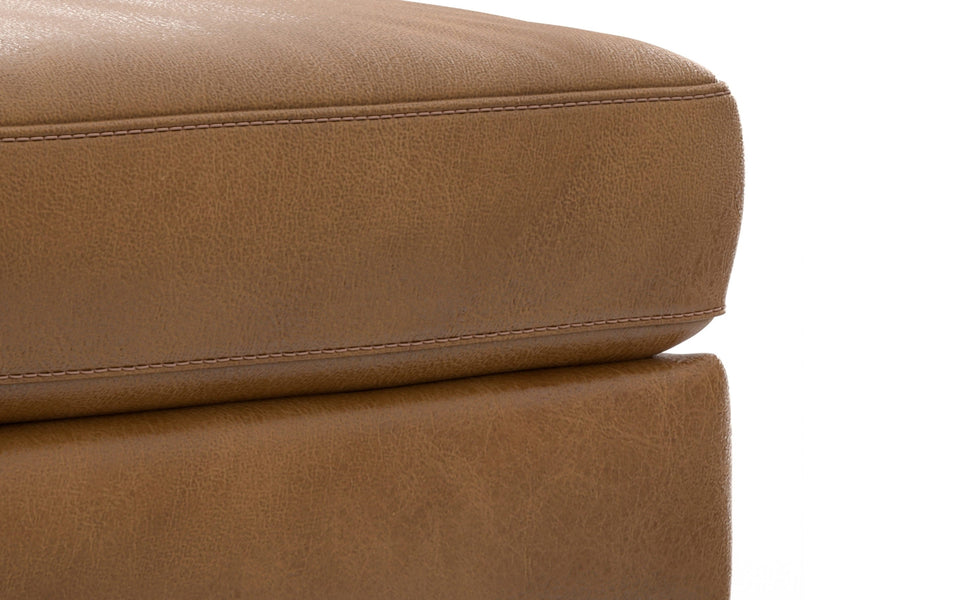 Caramel Brown Genuine Top Grain Leather | Morrison Ottoman in Genuine Top Grain Leather