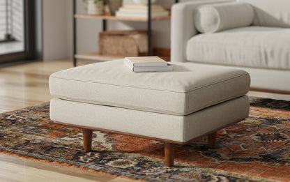 Cream White Woven-Blend Fabric | Morrison Ottoman