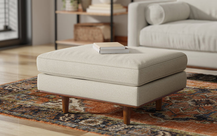 Cream White Woven-Blend Fabric | Morrison Ottoman