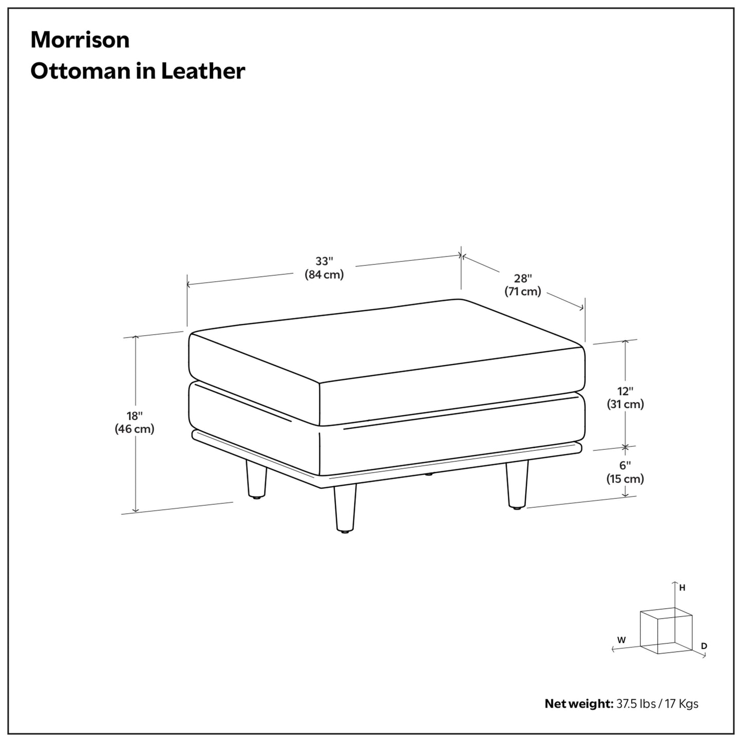 Morrison Ottoman in Genuine Top Grain Leather