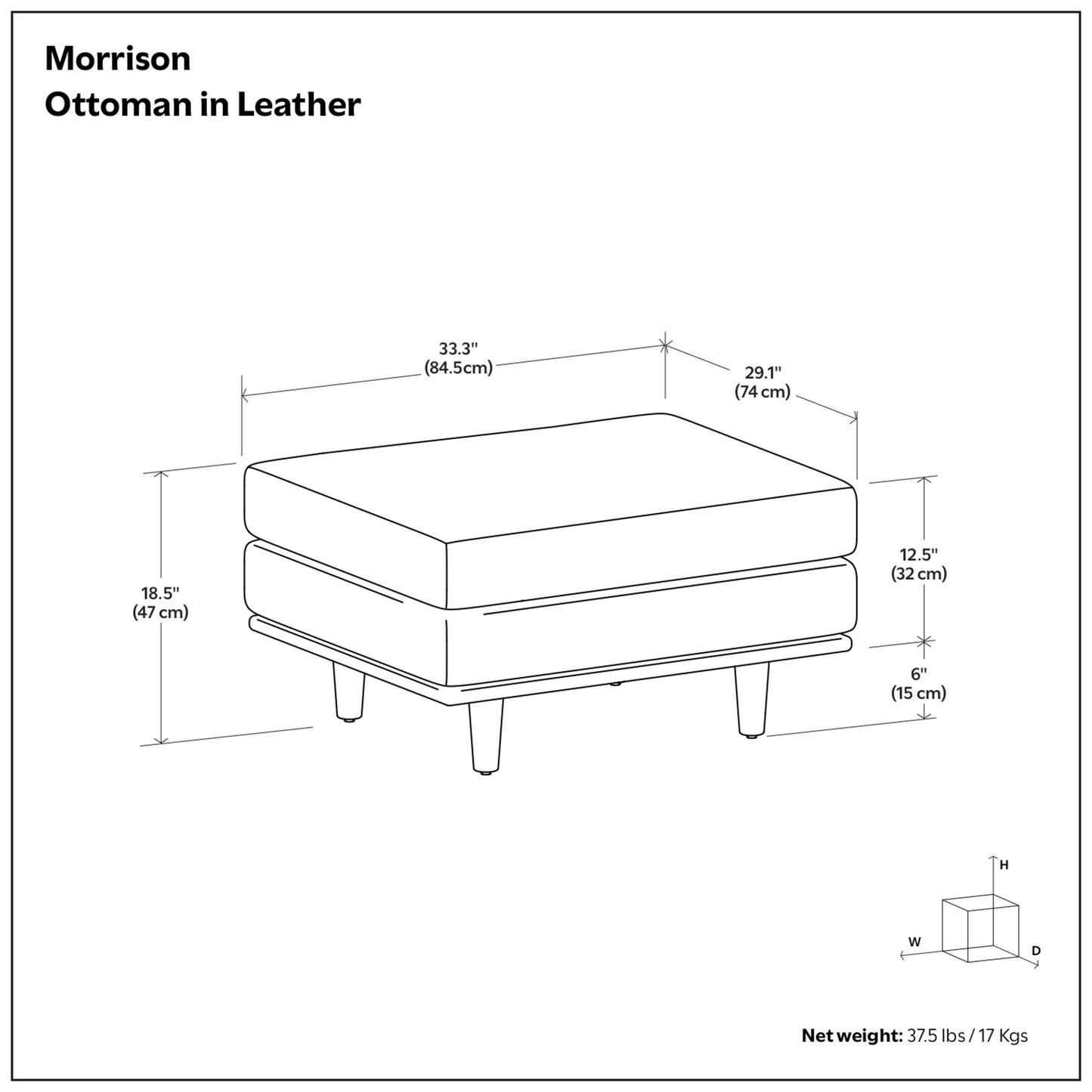 Morrison Ottoman in Genuine Top Grain Leather