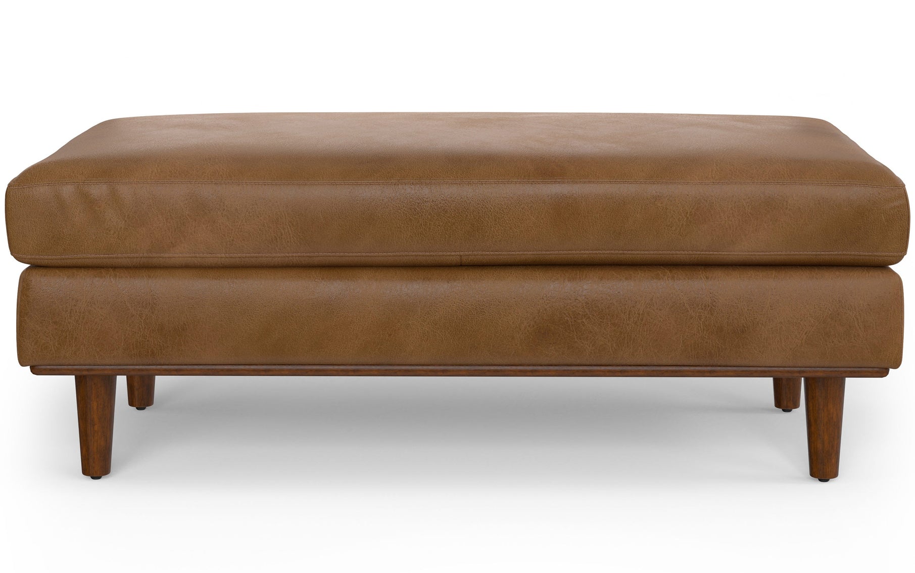 Caramel Brown Genuine Top Grain Leather | Morrison Large Rectangular Ottoman in Genuine Leather