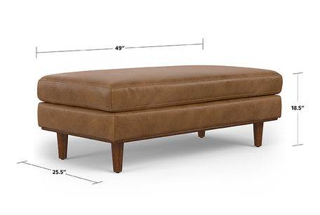 Caramel Brown Genuine Top Grain Leather | Morrison Large Rectangular Ottoman in Genuine Leather