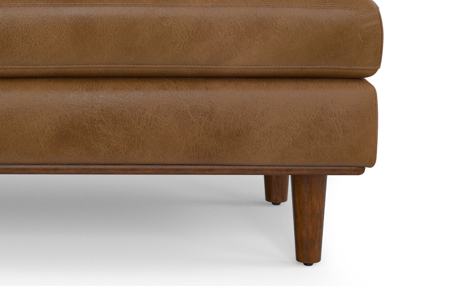 Caramel Brown Genuine Top Grain Leather | Morrison Large Rectangular Ottoman in Genuine Leather