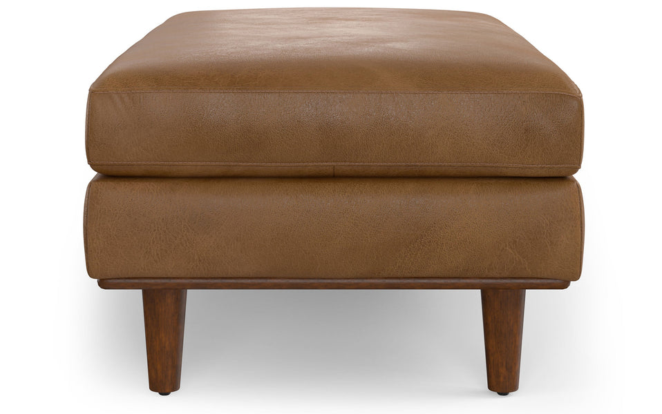 Caramel Brown Genuine Top Grain Leather | Morrison Large Rectangular Ottoman in Genuine Leather