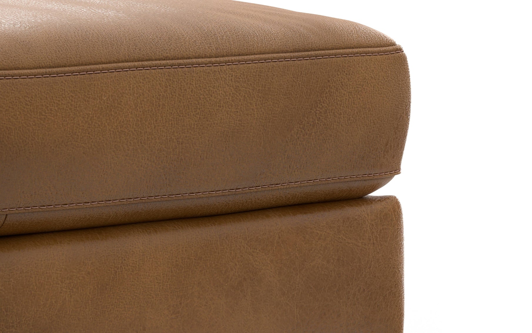 Caramel Brown Genuine Top Grain Leather | Morrison Large Rectangular Ottoman in Genuine Leather