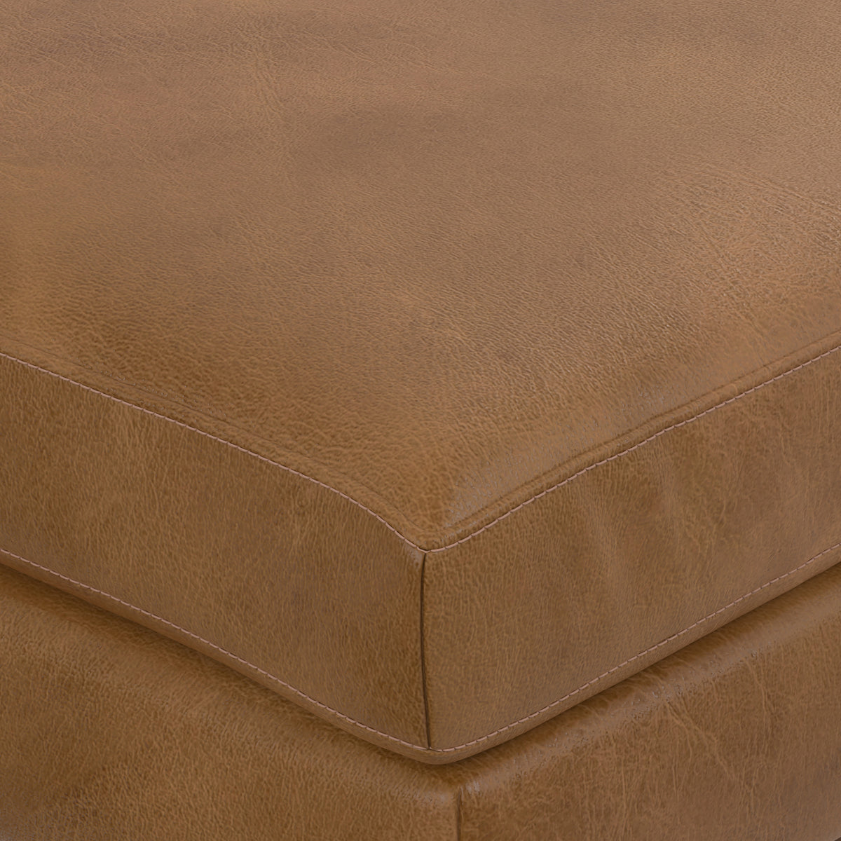 Caramel Brown Genuine Top Grain Leather | Morrison Large Rectangular Ottoman in Genuine Leather