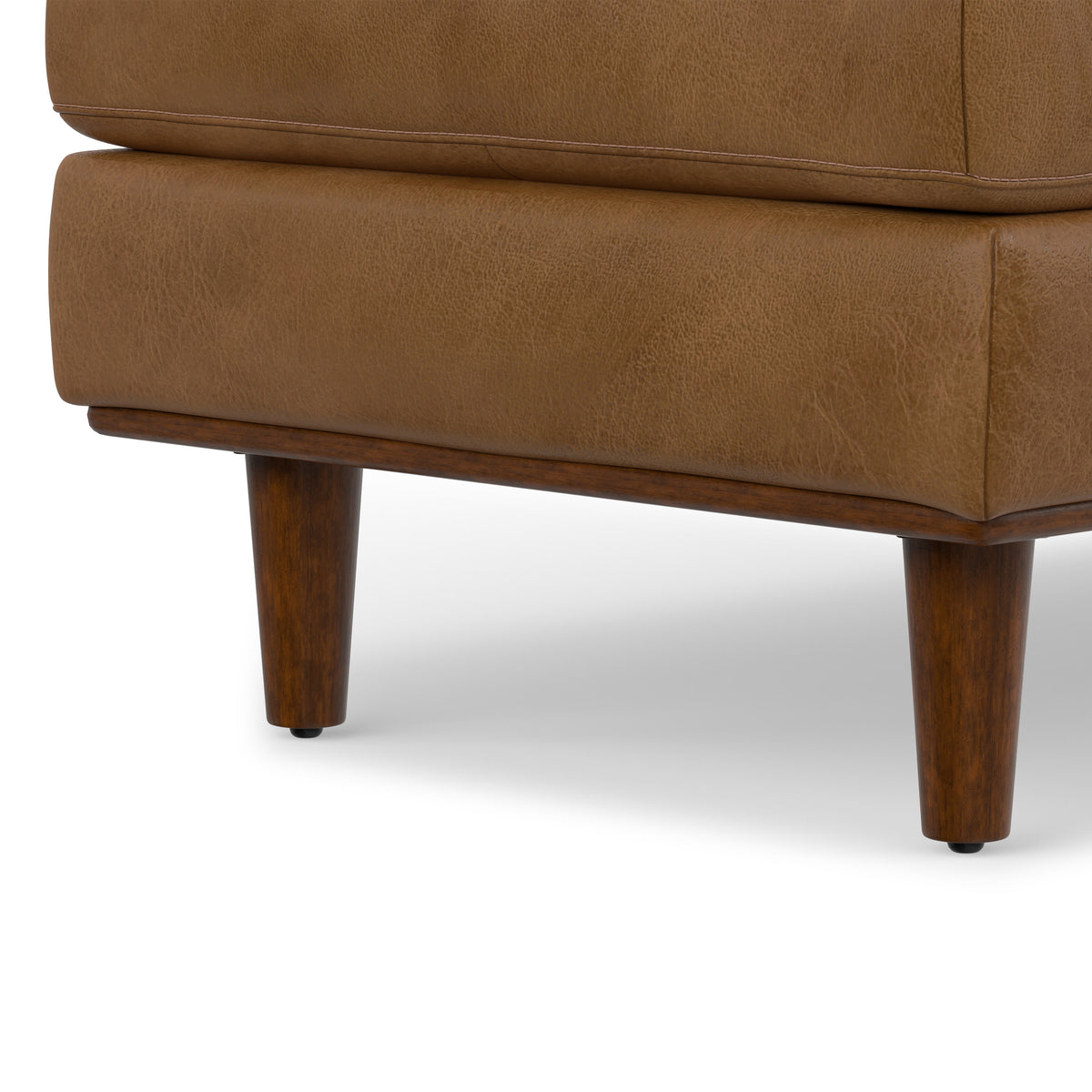 Caramel Brown Genuine Top Grain Leather | Morrison Large Rectangular Ottoman in Genuine Leather