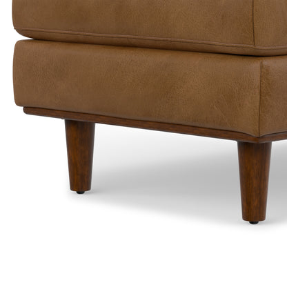 Caramel Brown Genuine Top Grain Leather | Morrison Large Rectangular Ottoman in Genuine Leather