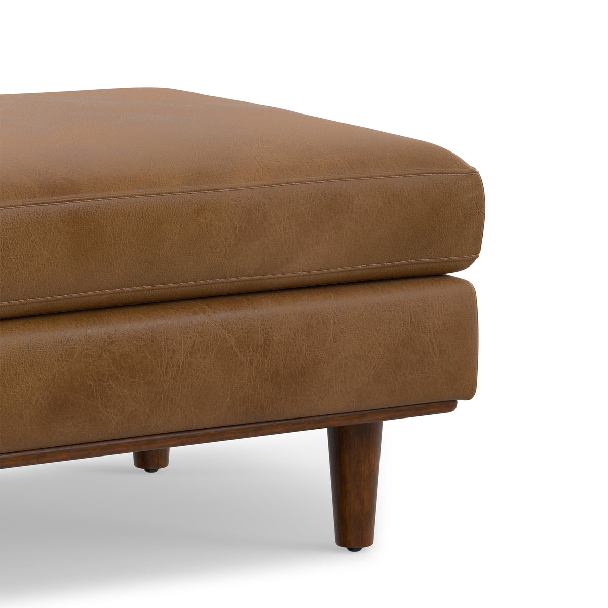 Caramel Brown Genuine Top Grain Leather | Morrison Large Rectangular Ottoman in Genuine Leather