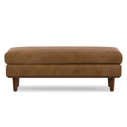 Caramel Brown Genuine Top Grain Leather | Morrison Large Rectangular Ottoman in Genuine Leather