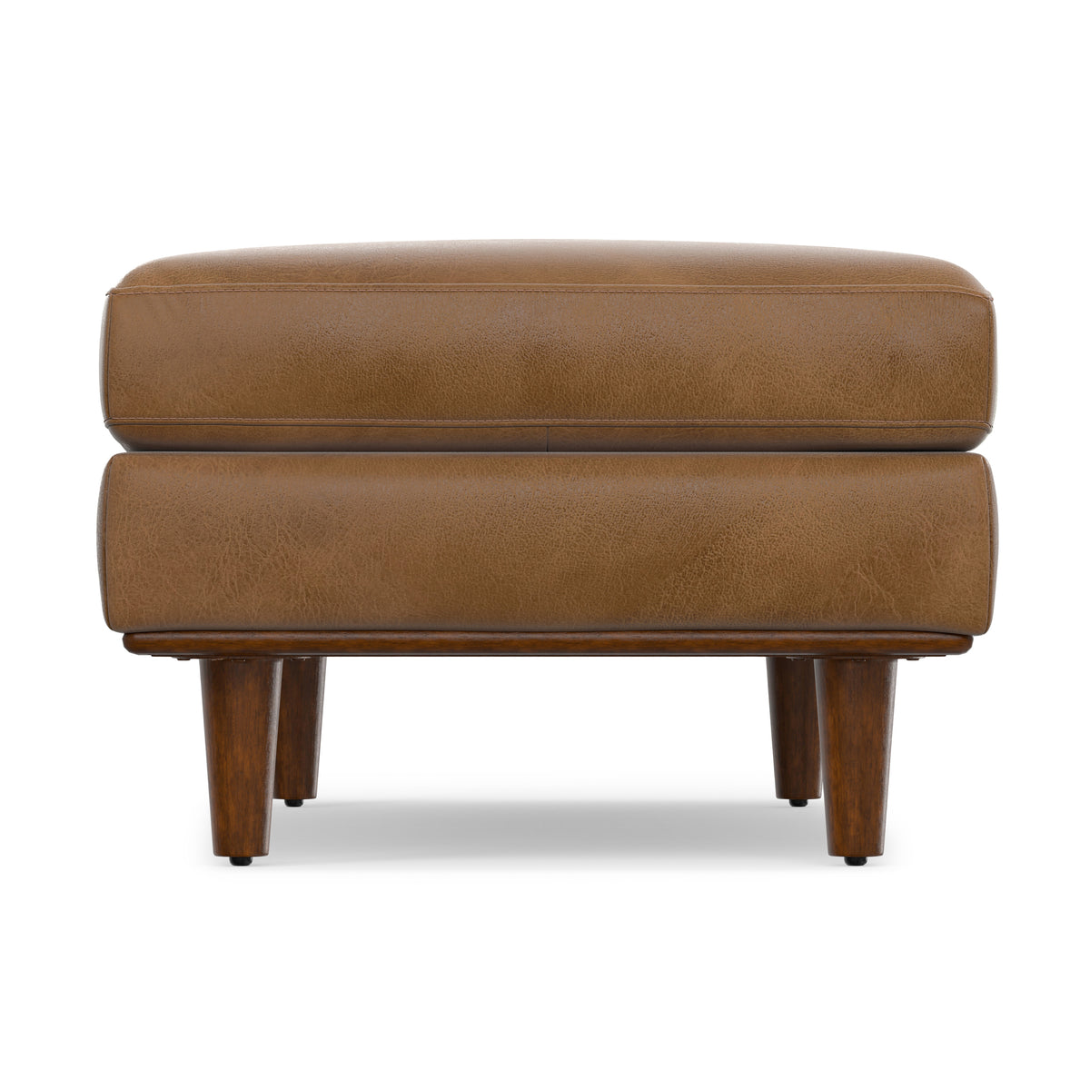 Caramel Brown Genuine Top Grain Leather | Morrison Large Rectangular Ottoman in Genuine Leather