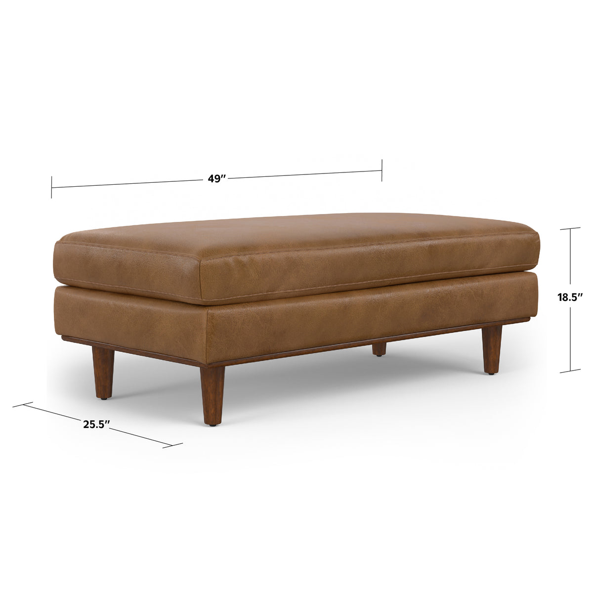 Caramel Brown Genuine Top Grain Leather | Morrison Large Rectangular Ottoman in Genuine Leather