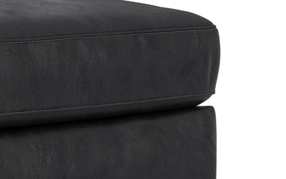 Lead Black Genuine Top Grain Leather | Morrison Large Rectangular Ottoman in Genuine Leather