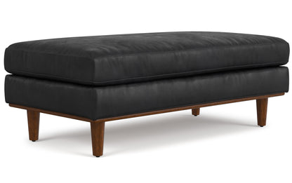 Lead Black Genuine Top Grain Leather | Morrison Large Rectangular Ottoman in Genuine Leather