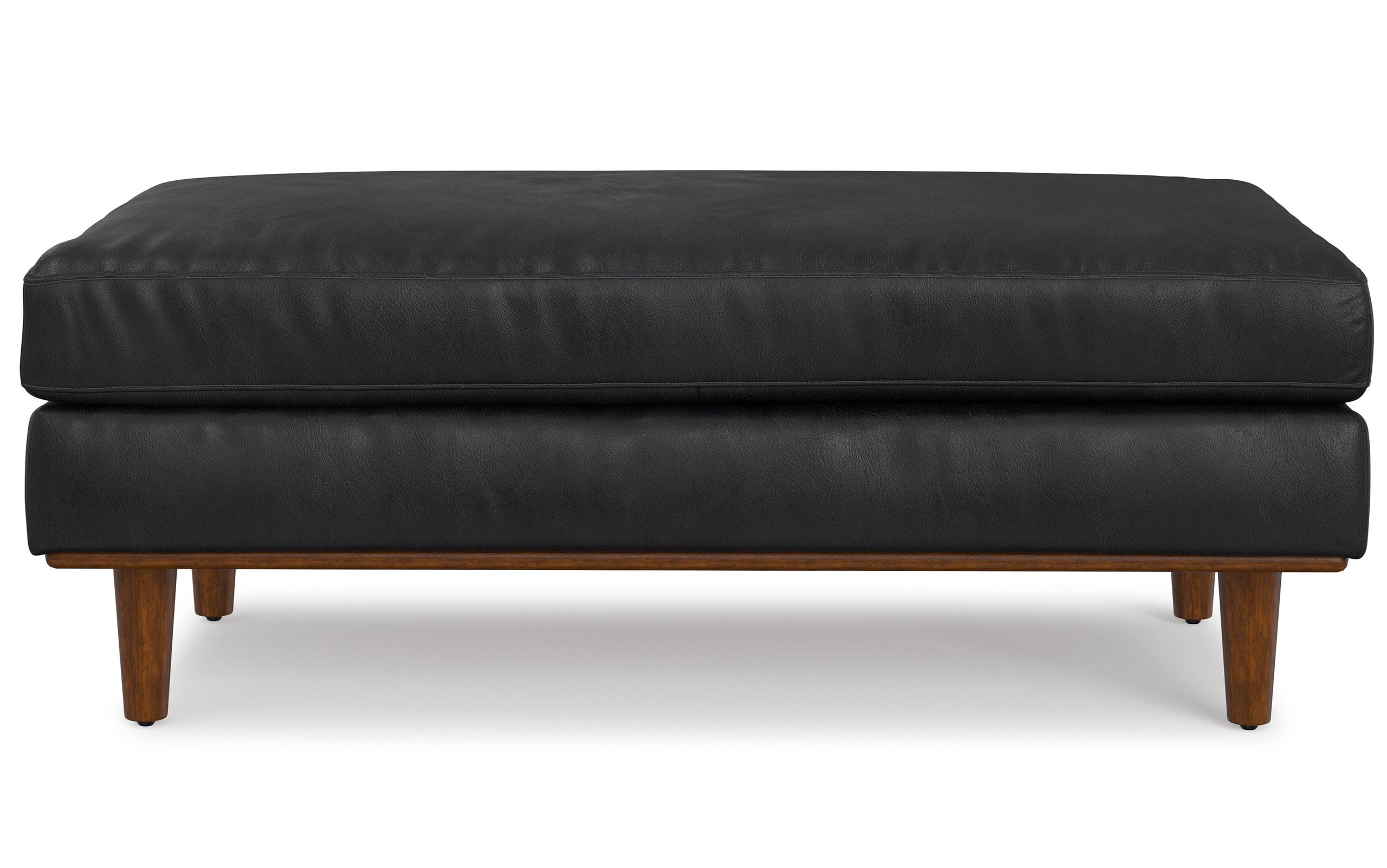 Lead Black Genuine Top Grain Leather | Morrison Large Rectangular Ottoman in Genuine Leather